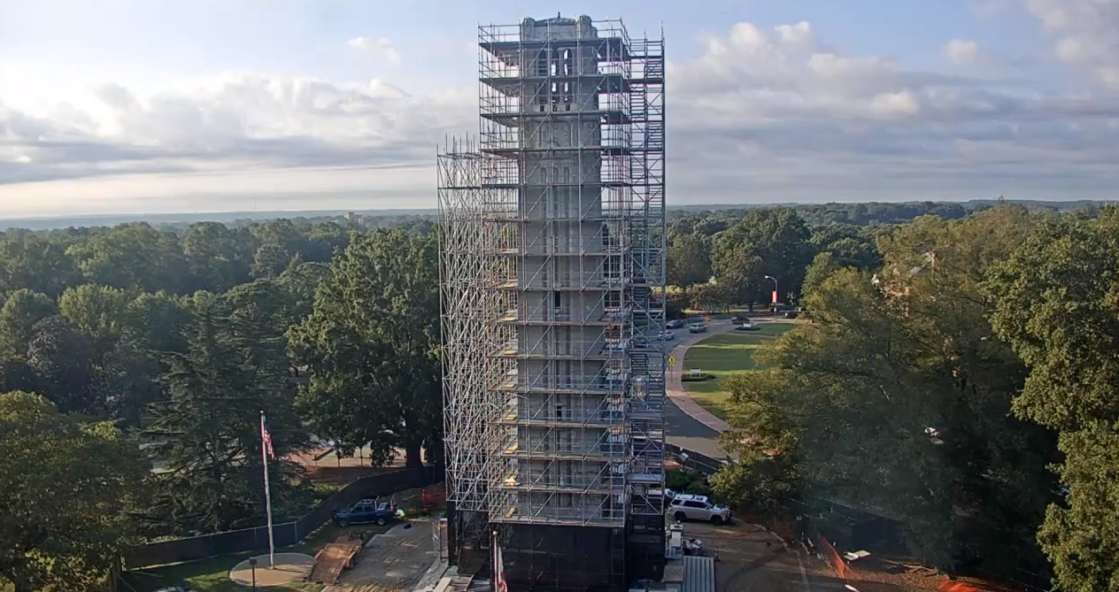 belltower with scaffolding