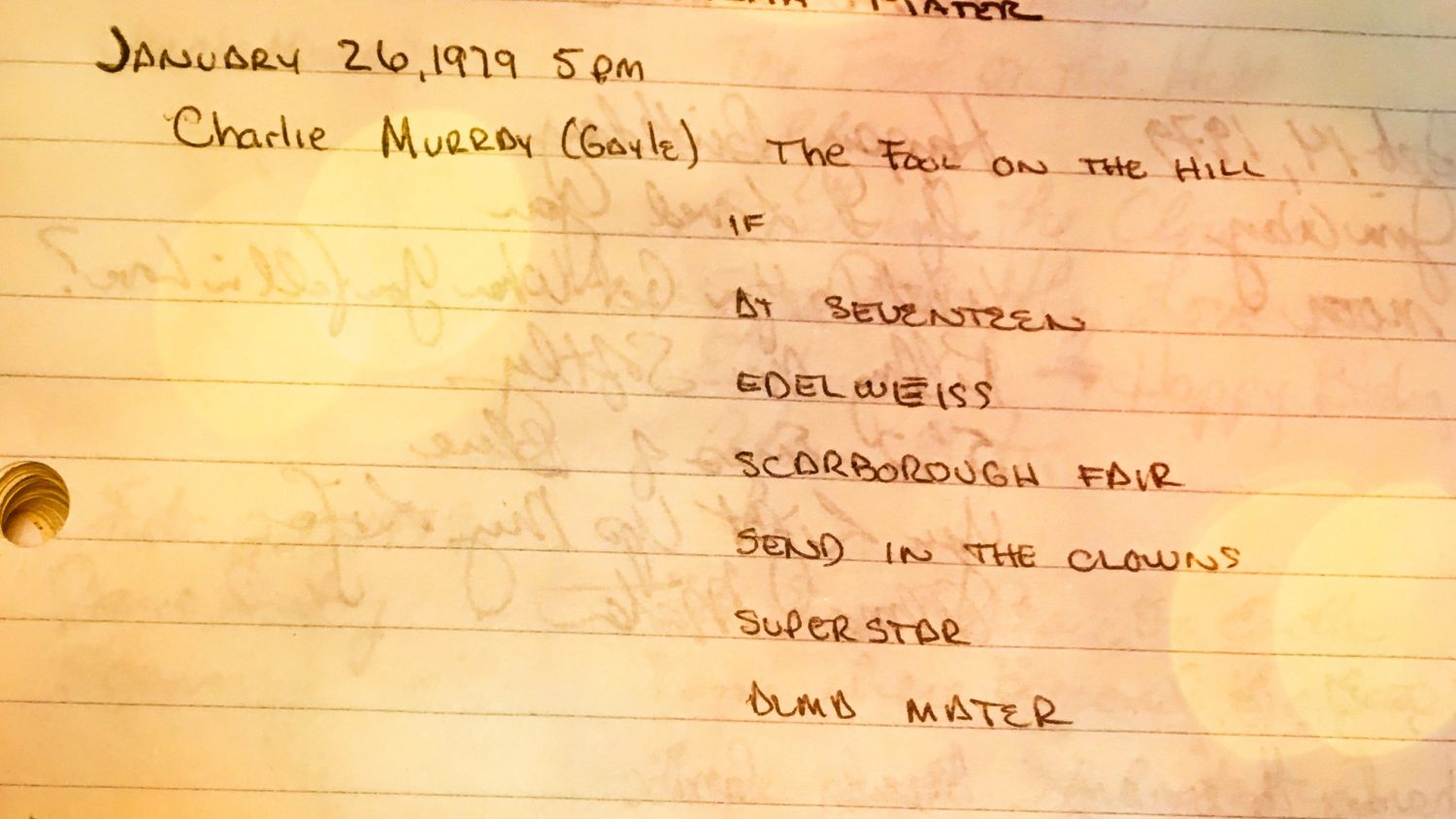 handwritten list of songs played on the carillon on Jan 26, 1979