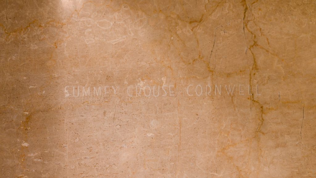Summey Crouse Cornwell’s name on the Shrine Room’s wall.