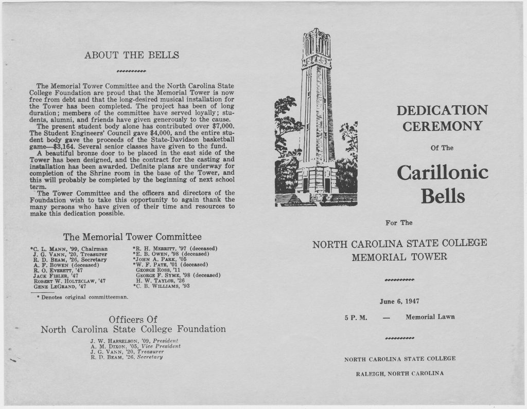 photograph of program from 1947 carillon dedication