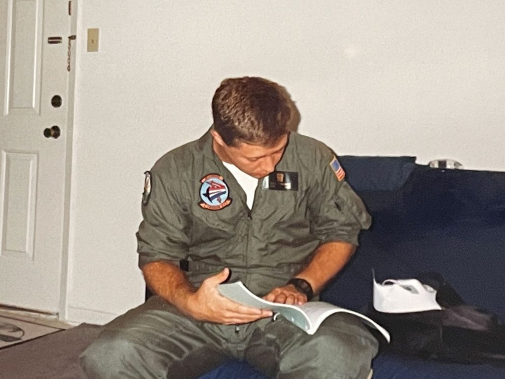 Eric Cranford studying during flight school.
